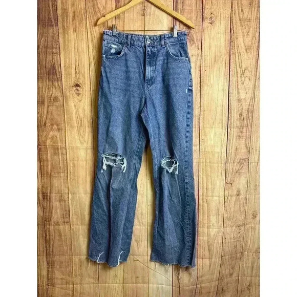 Zara Distressed Light Wash Jeans Women's US Size 10 Tall - Picture 1 of 9